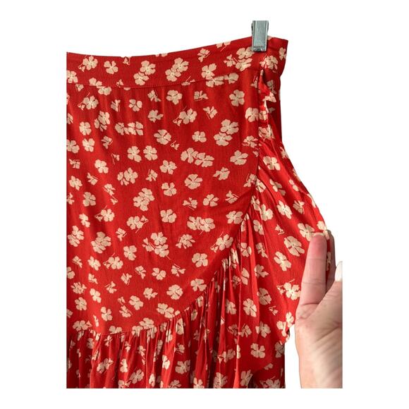 Madewell Ruffle-Wrap Midi Skirt in Happy Hibiscus size 2 - Picture 5 of 12
